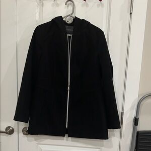 Black Hooded wool look polyblend Women's Coat - Classic Zip Front